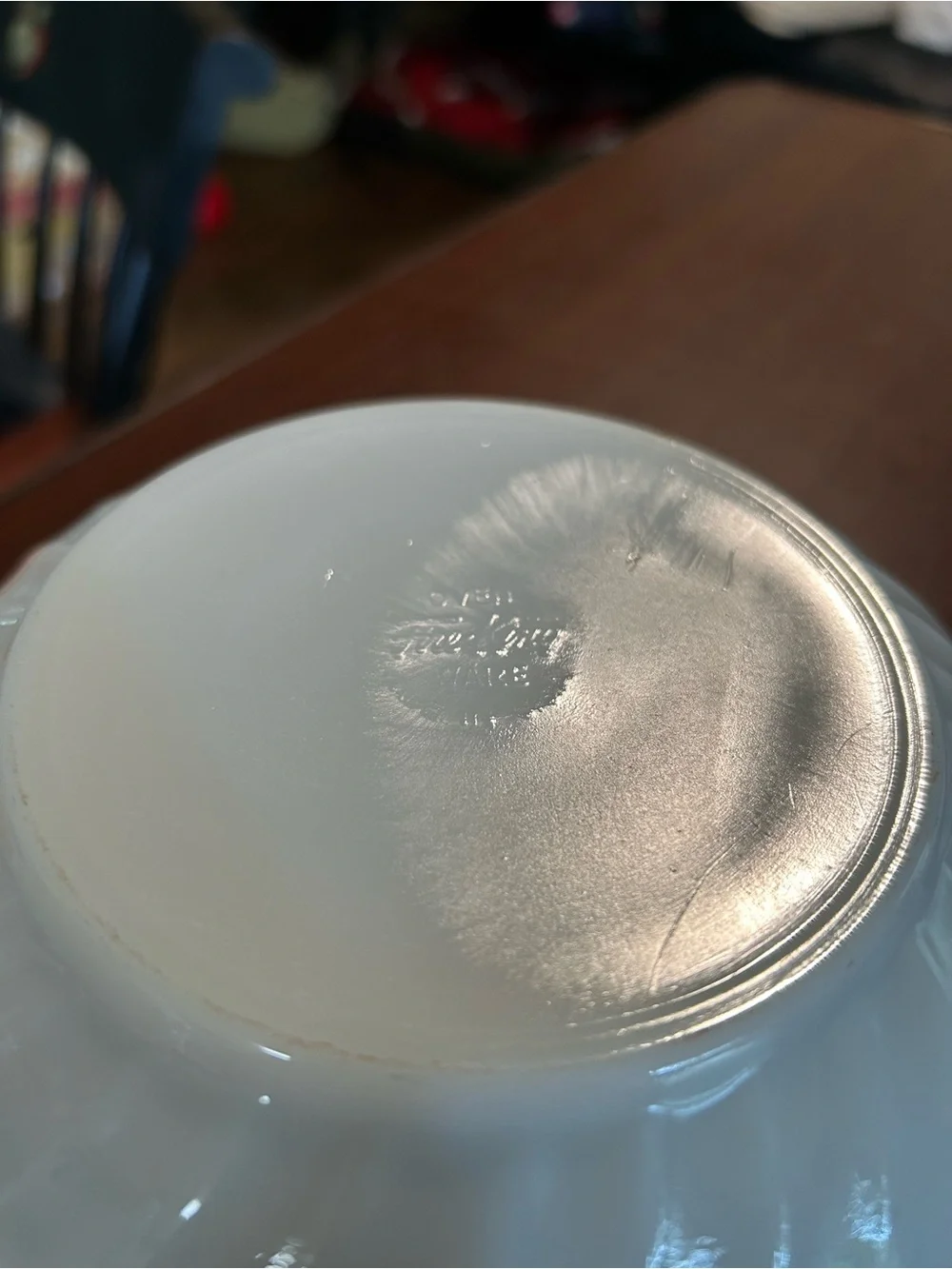Vintage fire king White milk, glass swirl pattern Mixing Bowl, 9”x4.5”. No chips